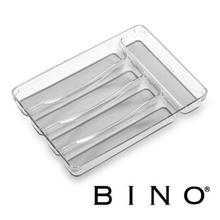 Photo 1 of BINO 5-Slot Silverware Organizer, Light Grey - Utensil Drawer Organizer with Soft Grip Lining
