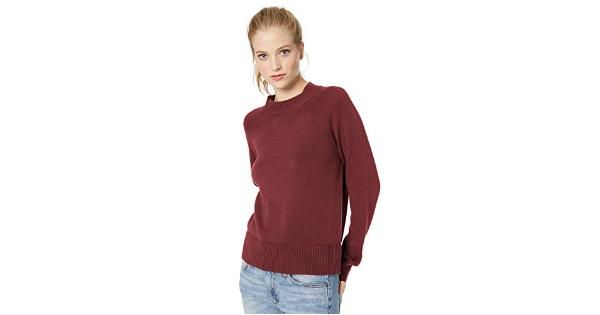 Photo 1 of Brand - Daily Ritual Women's 100% Cotton Mock-Neck Sweater, Burgundy, M