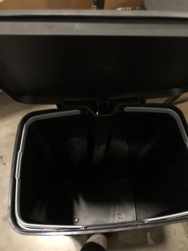 Photo 4 of Curver Deco 50 Liter / 13 Gallon Tall Plastic Kitchen Trash Can with Foot Pedal and Bag Holder and Lid - Perfect for Household Use Indoor for Garbage Disposal, Recycling, Black/Silver
