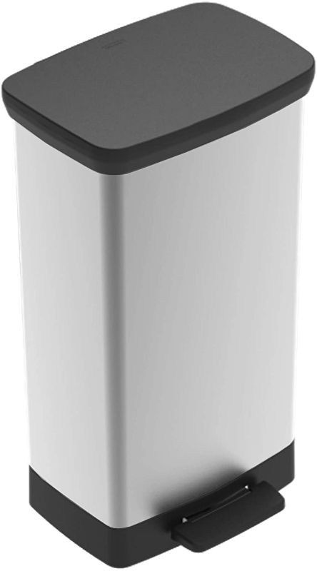 Photo 1 of Curver Deco 50 Liter / 13 Gallon Tall Plastic Kitchen Trash Can with Foot Pedal and Bag Holder and Lid - Perfect for Household Use Indoor for Garbage Disposal, Recycling, Black/Silver
