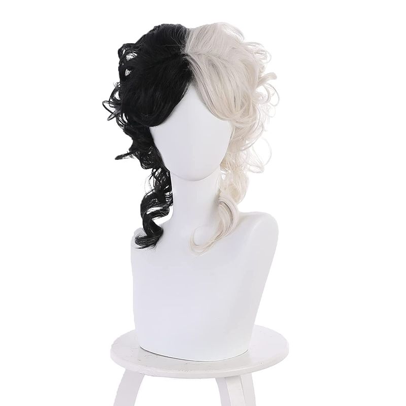 Photo 1 of Zuoou Cruella deVil Cosplay Costume Wig Black and White witch Party look Synthetic Hair Heat Resistant Role (Black and White)
