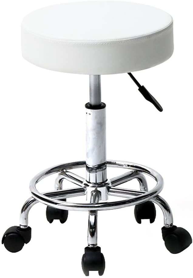 Photo 1 of  Rolling Swivel Salon Stool Hydaulic Massage Facial Spa Stools Round Height Adjutable Drafting Chair White PU Leather Medical Dental Kitchen Bar Stool on Wheels