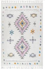 Photo 1 of Jocelyn Carved Tribal Shag White 4 ft. x 6 ft. Area Rug