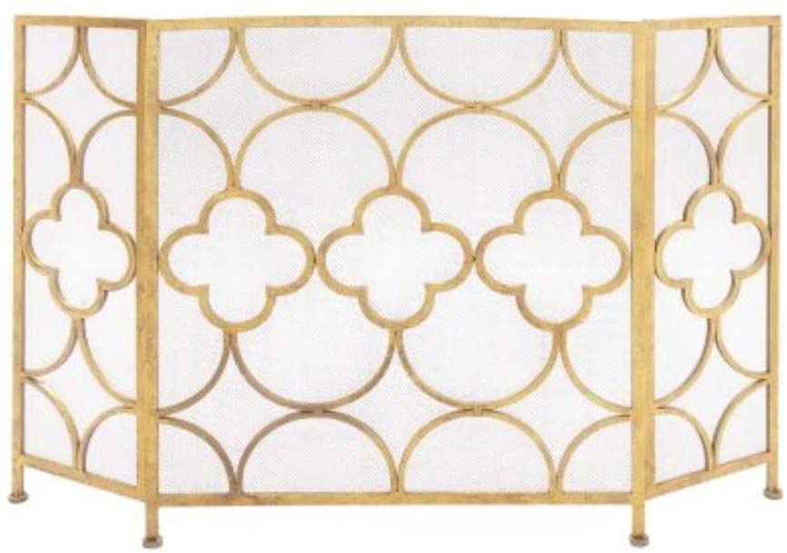 Photo 1 of Benzara Space Efficient 3-Panel Metal Fireplace Screen, Gold