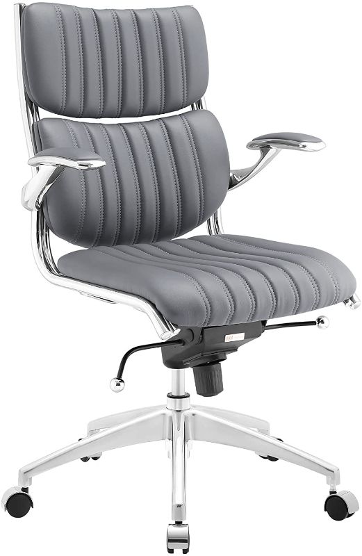 Photo 1 of Modway Escape Ribbed Faux Leather Ergonomic Computer Desk Office Chair in Gray