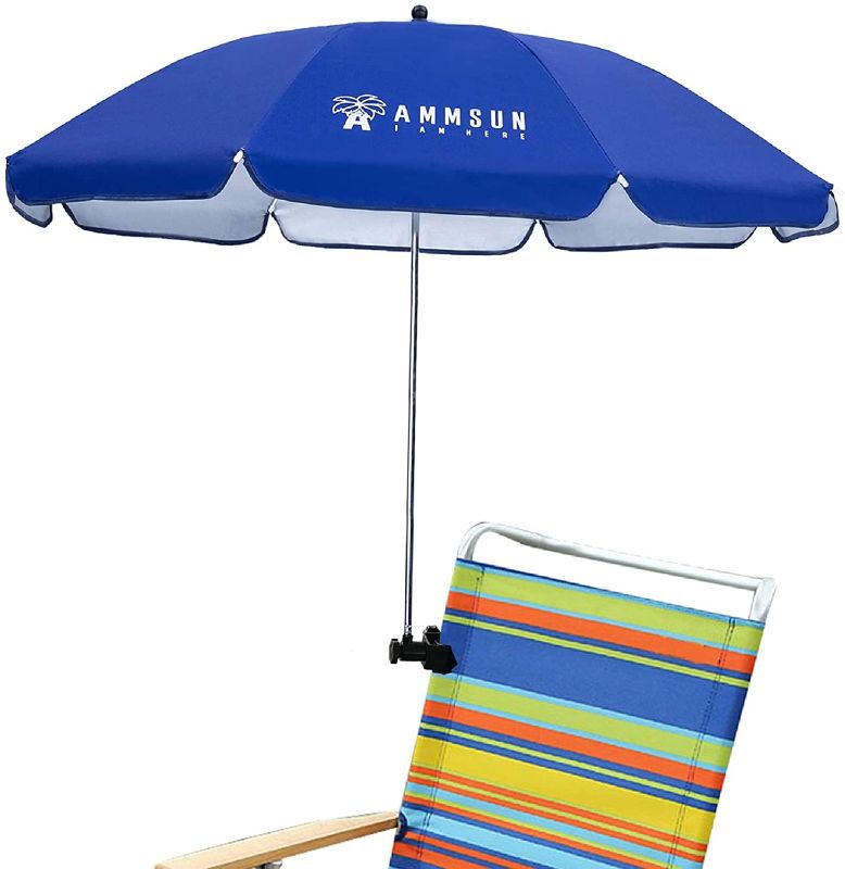 Photo 1 of AMMSUN Chair Umbrella with Universal Clamp 43 inches UPF 50+, Portable Clamp on Patio Chair, Beach Chair, Stroller, Sport chair, Wheelchair, and Wagon (Blue)