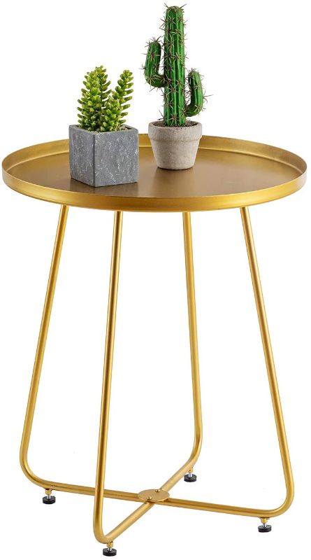 Photo 1 of HuiDao Round Side Table Metal End Table Tray Table Coffee Table for Living Room Bedroom Office Patio Yard Balcony, 21" H x 18" D (Gold)