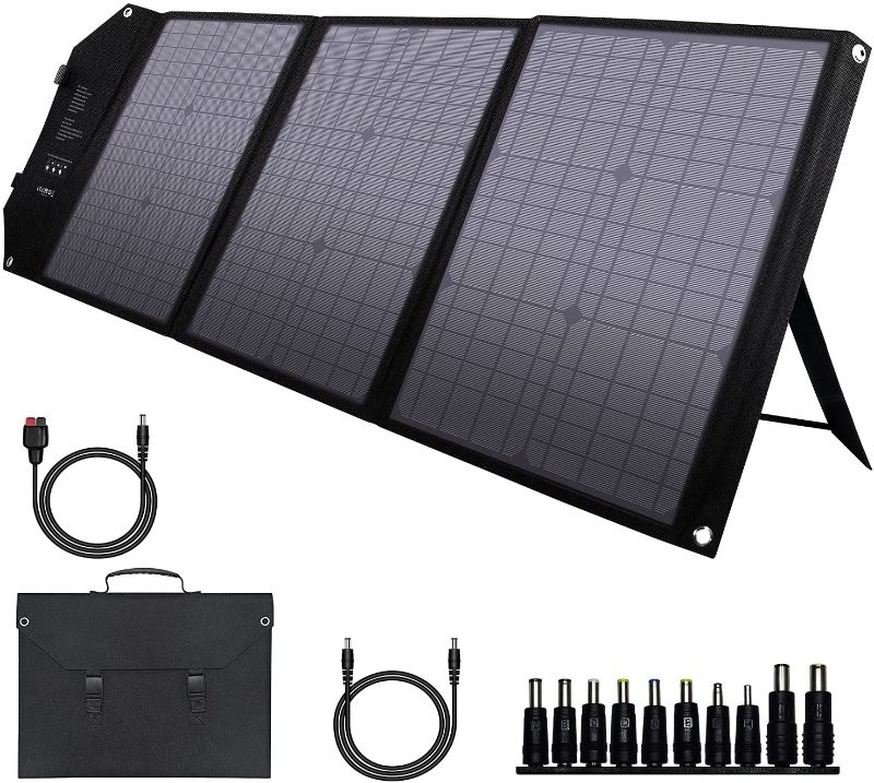 Photo 1 of Foldable Solar Panel Charger 60W with 18V DC Output (11 Connectors) for 100W~350W Portable Power Stations Jackery/Rockpals/Flashfish/Enginstar, Portable Solar Generator for Outdoor Camping Van RV Trip