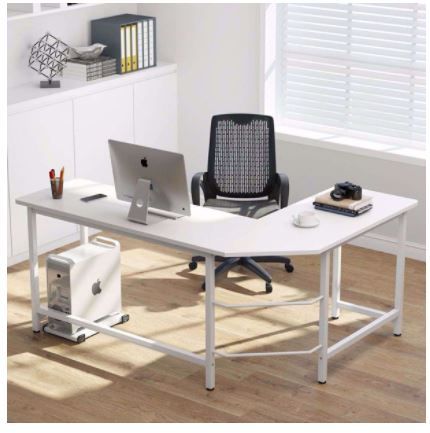 Photo 1 of Tribesigns Modern L-Shaped Desk Corner Computer Desk PC Laptop Study Table Workstation Home Office Wood & Metal (White)