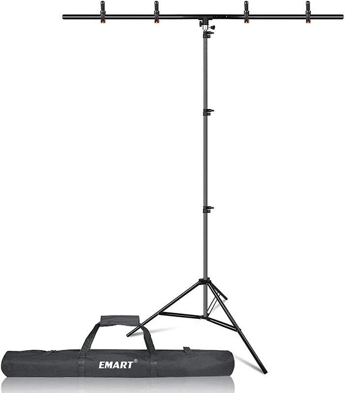 Photo 1 of EMART T-Shape Portable Background Backdrop Support Stand Kit 5ft Wide 8.5ft Tall Adjustable Photo Backdrop Stand with 4 Spring Clamps