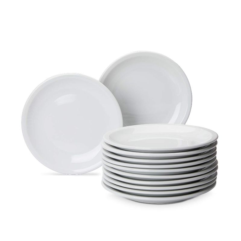 Photo 1 of AmazonCommercial 12-Piece Porcelain, 7 Inch Dessert Plate Set, White