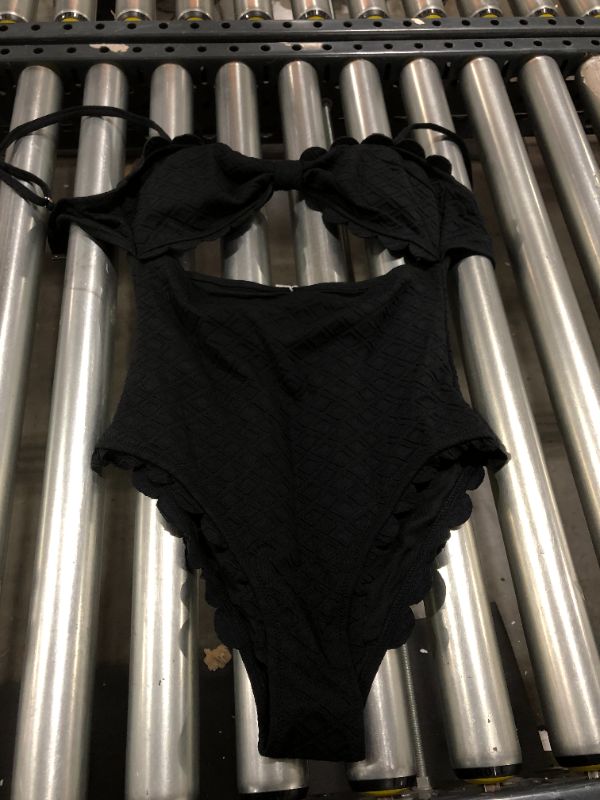 Photo 2 of Black Knotted Scalloped One Piece Swimsuit (M)
