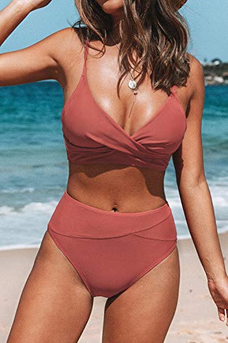 Photo 3 of 3pk Red Ruffle One Piece Swimsuit & Peachy And Striped One Piece Swimsuit & CUPSHE Women's Red Twist High Waist V Neck Bikini Sets