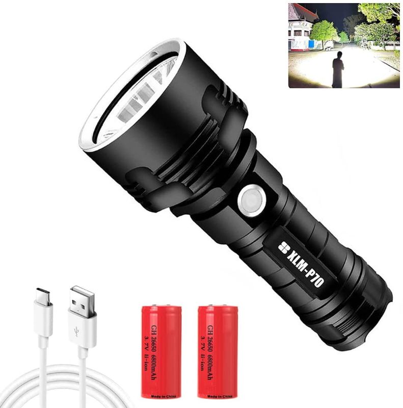 Photo 1 of 30000-100000 Lumens 3 Modes High Brightness Led Flashlight,Most Powerful 50w Xlm-P70 Usb Rechargeable Flashlight Torch, IPX6 Water-Resistant For Camping/Outdoor/Emergency Flashing And Everyday Use (Batteries not included)