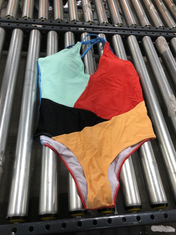 Photo 1 of Colorblocked V-Neck One Piece Swimsuit (XL)
