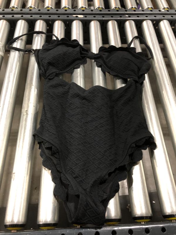 Photo 2 of Black Knotted Scalloped One Piece Swimsuit (XL)
