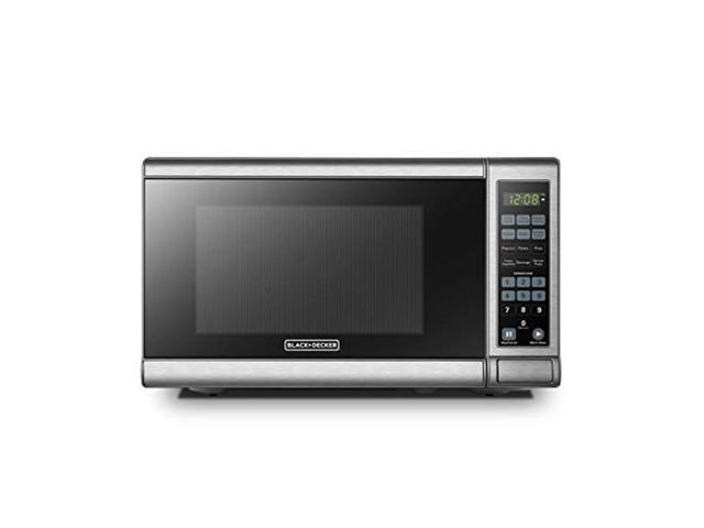 Photo 1 of BLACK+DECKER EM720CB7 Digital Microwave Oven with Turntable Push-Button Door, Child Safety Lock, 700W, Stainless Steel, 0.7 Cu.ft