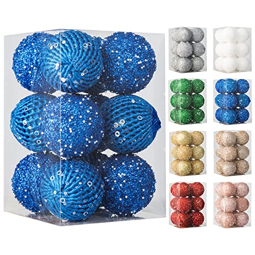 Photo 1 of 3.15" Christmas Ball Ornaments 12 Pcs Glitter Sequin Foam Ball Shatterproof Christmas Decorations Tree Balls Xmas Hanging Balls for Xmas Trees Wedding
