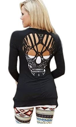 Photo 1 of  Women's Long Sleeve Open Front Back Cut Out Skull Cardigan Top medium