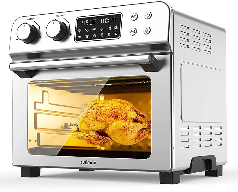 Photo 1 of 10-in-1 Air Fryer Toaster Oven Combo, CUSIMAX 24 Quart/6 Slices Large Convection Oven, Countertop Oven with Rotisserie, Dehydrator for Chicken, Pizza, 6 Accessories & Recipes, 1700W, Stainless Steel
