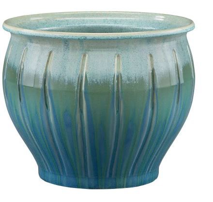 Photo 2 of 11.75 in. Blue Ceramic Atlantis Belfry Planter