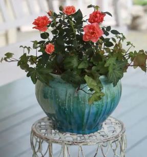 Photo 1 of 11.75 in. Blue Ceramic Atlantis Belfry Planter