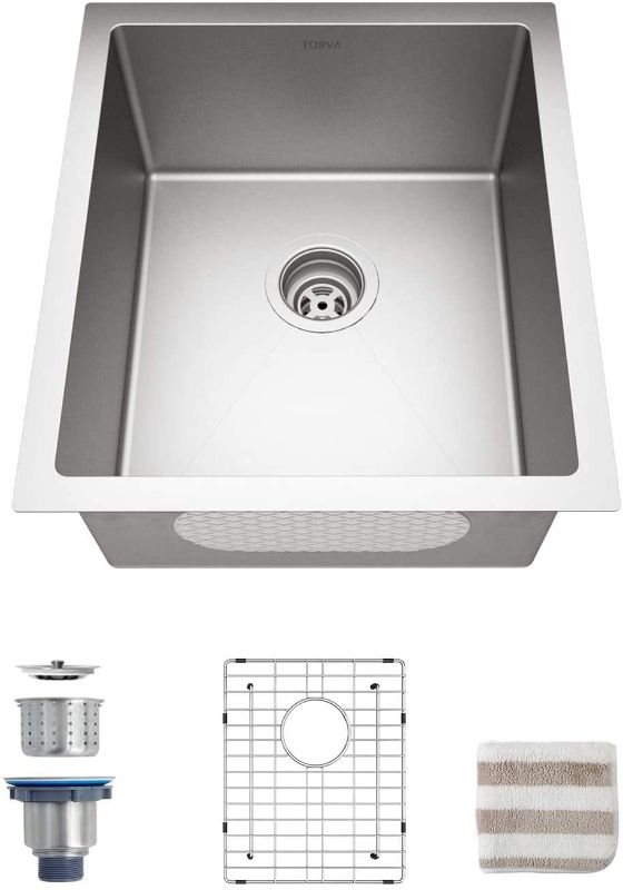 Photo 1 of Bar Sink, TORVA 17-Inch Undermount Kitchen Sink, 16 Gauge Stainless Steel Single Bowl - 17 x 19 x 9 Inch Deep Bar / Prep Basin