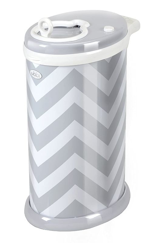 Photo 1 of Ubbi Steel Odor Locking, No Special Bag Required Money Saving, Awards-Winning, Modern Design Registry Must-Have Diaper Pail, Gray Chevron