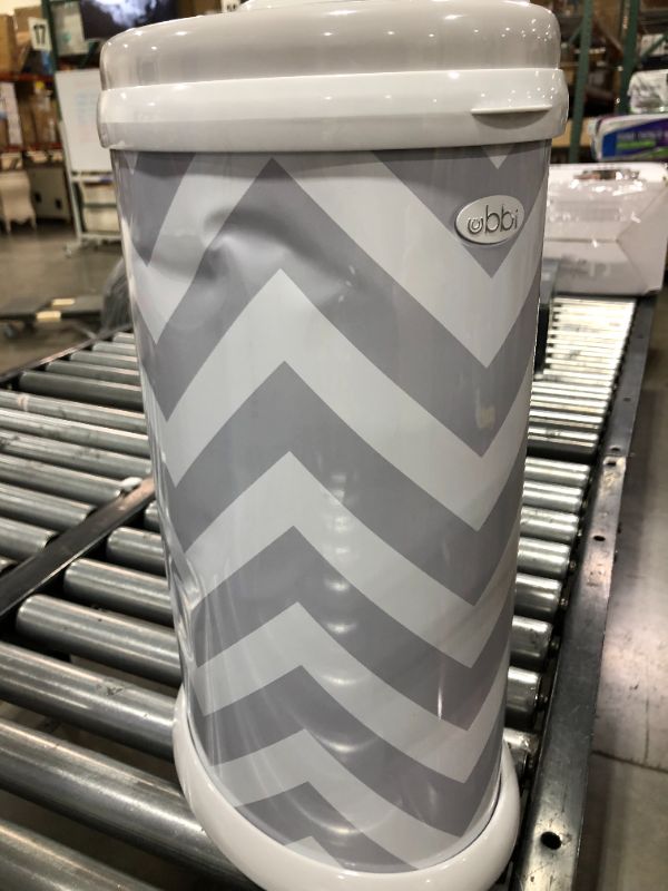 Photo 2 of Ubbi Steel Odor Locking, No Special Bag Required Money Saving, Awards-Winning, Modern Design Registry Must-Have Diaper Pail, Gray Chevron