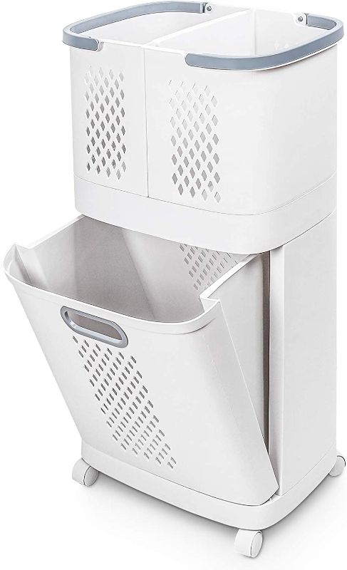 Photo 1 of Homde Laundry Basket 2 Tier with Wheels Plastic Laundry Hamper Tall Plastic Organizer for Bathroom Bedroom …