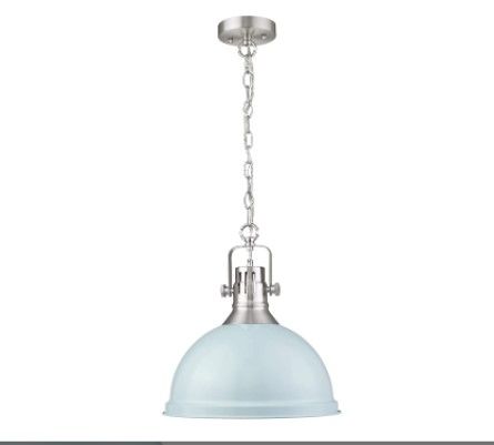 Photo 1 of Emliviar 1-Light Large Pendant Light, 14 Inch Industrial Hanging Light, Blue and Brushed Nickel Finish, 4054L SF