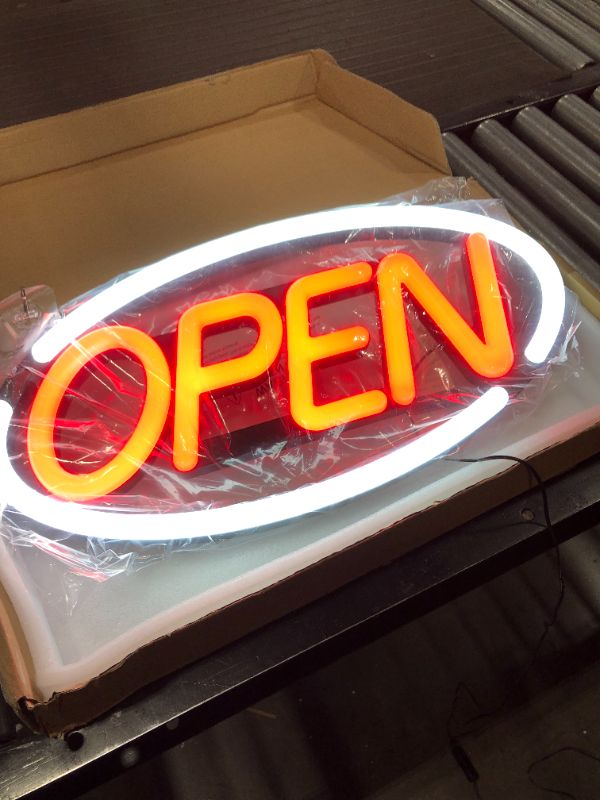 Photo 1 of Kunida Designs Oval Shaped LED Tube Neon Open Sign -Large Size -24'' X 12'' (white/Red)
