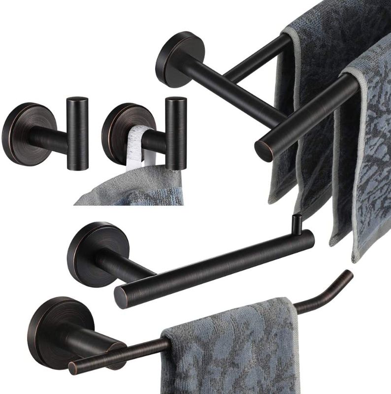 Photo 1 of JQK Bathroom Hardware Set Oil Rubbed Bronze, 5-Piece Bath Accessories Set Wall Mount Includes 24 in Towel Bar, 9 in HT Bar, TP Holder, Towel Hook x 2, BAS105-ORB
