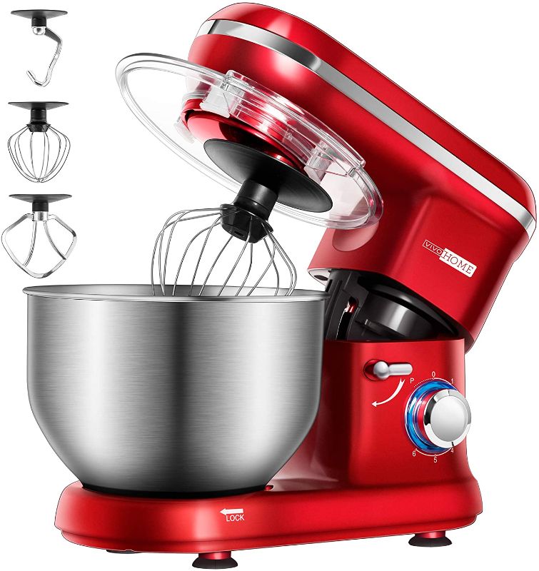 Photo 1 of VIVOHOME Stand Mixer, 650W 6 Speed 6 Quart Tilt-Head Kitchen Electric Food Mixer with Beater, Dough Hook and Wire Whip, Red
