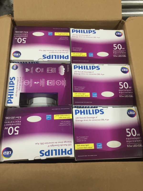 Photo 2 of Philips LED 802645 Dimmable 4” Downlight Flicker-Free Recessed Lighting with EyeComfort Technology: 660-Lumens, 2700K, 7.5 (65-Watt Equivalent), E26 Base, Soft White, 6-Pack, Title 20 Compliant
