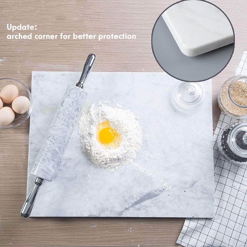 Photo 1 of Diflart Natural Marble Pastry White Cheese And Cutting Serving Board 16x20 Inch Carrara Bianco