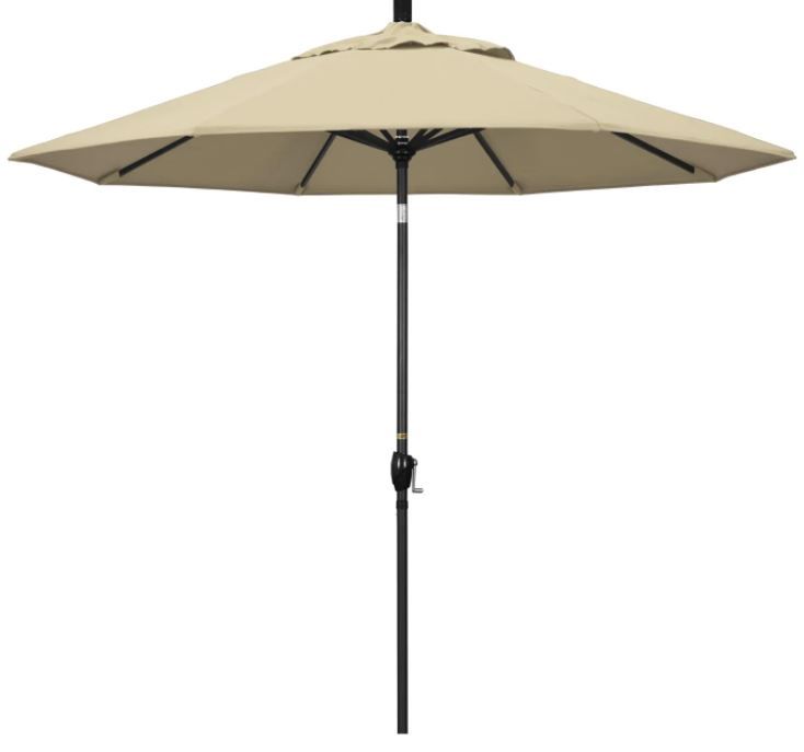 Photo 1 of California Umbrella 9 Ft. Octagonal Aluminum Push Button Tilt Patio Umbrella W/ Crank Lift & Aluminum Ribs - Stone Black Frame / Sunbrella Canvas Antique Beige Canopy
