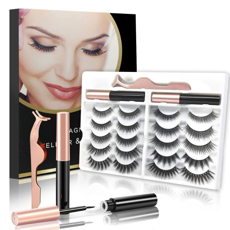 Photo 1 of 10 Pairs Magnetic Eyelashes & 2 Tubes Magnetic Eyeliner Kit with 1 Pcs Tweezer Inside, 3D Reusable Natural/Dramatic False Lashes Set, No Glue Needed & Cruelty-Free
