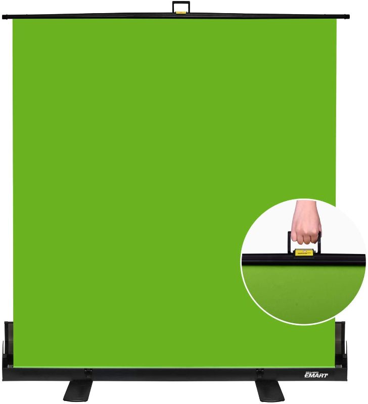 Photo 1 of EMART Green Screen, Collapsible Chroma Key Panel for Background Removal, Portable Retractable Wrinkle Resistant Chromakey Green Backdrop with Auto-Locking Frame, Aluminum Hard Case, Ultra Quick Setup, 61.02(wide) x 72.44(high) inch (open)/ 3.94 x 4.72 x 6