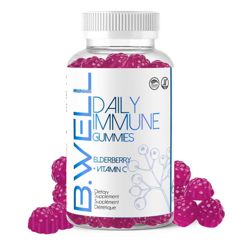 Photo 1 of B.Well Supplement Elderberry 100mg + Vitamin C Gummies | Daily Immune | 30 Days, 60 Gummies | Vegan Friendly & Gluten Free |