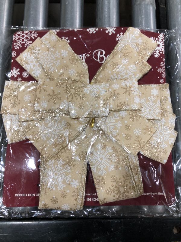 Photo 2 of Christmas Tree Topper,48x13 inches Large Toppers Bow with Snowflake Pattern for Christmas Decoration (Champagne)