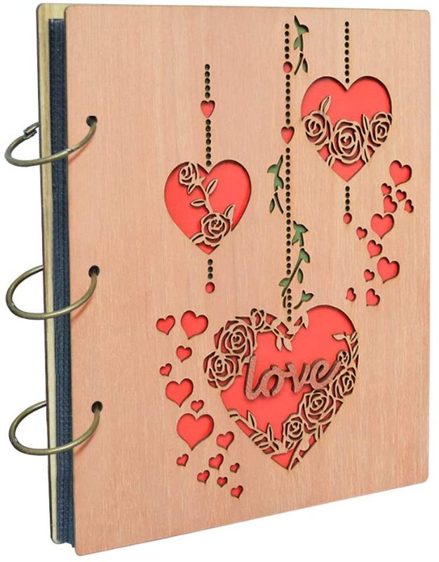Photo 1 of Calenzana 5x7 Love Photo Album Heart Wooden Picture Albums Book with 120 Pockets for Wedding Anniversary Valentines Gifts