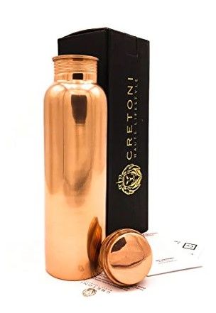 Photo 1 of Cretoni Certified Pure Copper Water Bottle - Plain Smooth Stylish Leak Proof design - Perfect Ayurvedic Copper Vessel for Sports, Fitness