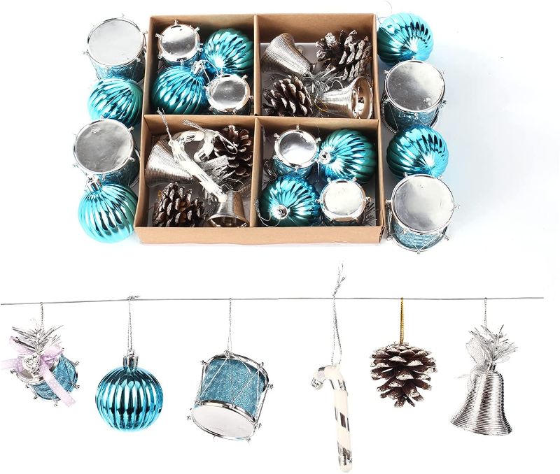Photo 1 of TWBB Christmas Balls Ornaments 27ct Includes Xmas Ball, Box,Christmas Bell for Christmas Tree Xmas Tree Decorations (Blue&Silver