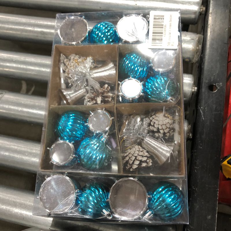 Photo 2 of TWBB Christmas Balls Ornaments 27ct Includes Xmas Ball, Box,Christmas Bell for Christmas Tree Xmas Tree Decorations (Blue&Silver