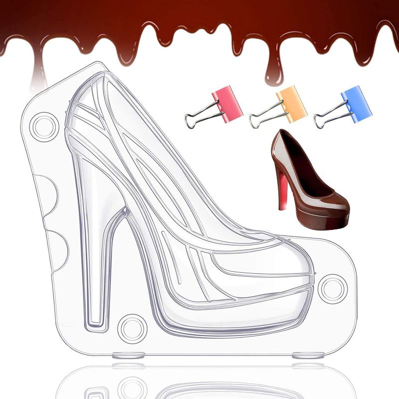 Photo 1 of 3D High Heel Chocolate Mold, Chocolate Shoe Mold Cake Candy Fondant Mold with 4 Clips for DIY Jelly Dessert Candy Cupcake Cake Ice Cream Pudding Decorating