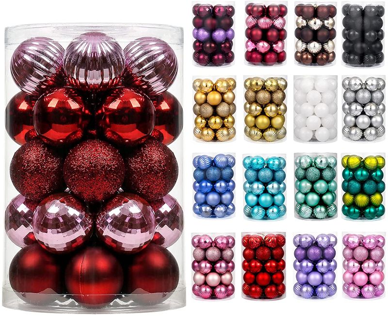 Photo 1 of XmasExp 34ct Christmas Ball Ornaments Shatterproof Christmas Ornaments Set Decorations for Xmas Tree Balls(1.57''/40mm, Burgandy)