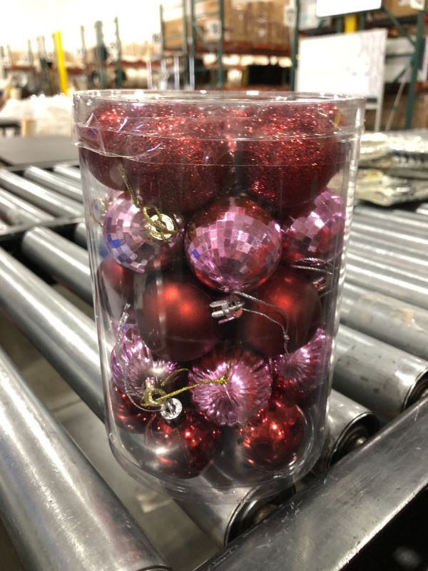 Photo 2 of XmasExp 34ct Christmas Ball Ornaments Shatterproof Christmas Ornaments Set Decorations for Xmas Tree Balls(1.57''/40mm, Burgandy)