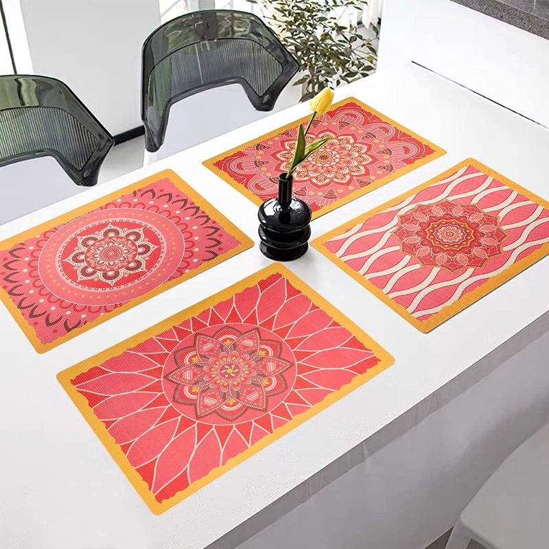 Photo 1 of Boho Placemats Set of 4 for Dining Table, Boho Place Mats Wipe Clean for Home Kitchen Decor, Vinyl Placemats for Indoor and Outdoor Dinner Table