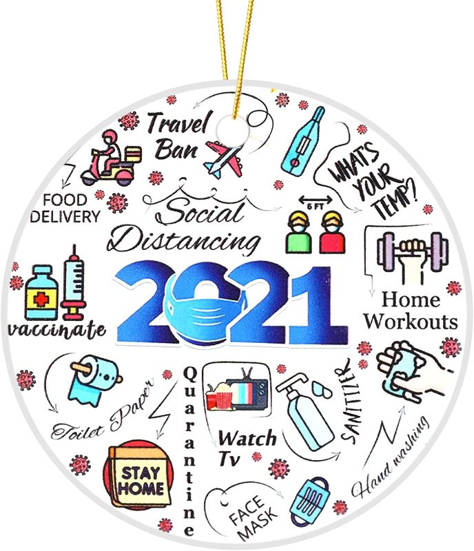 Photo 1 of Christmas Ornament 2021 Double-Sided Printed Christmas Decorations Clearance A Year to Remember, Christmas Quarantine Gift, Christmas Tree Pendant, Tree Decoration, Pandemic Ornament 